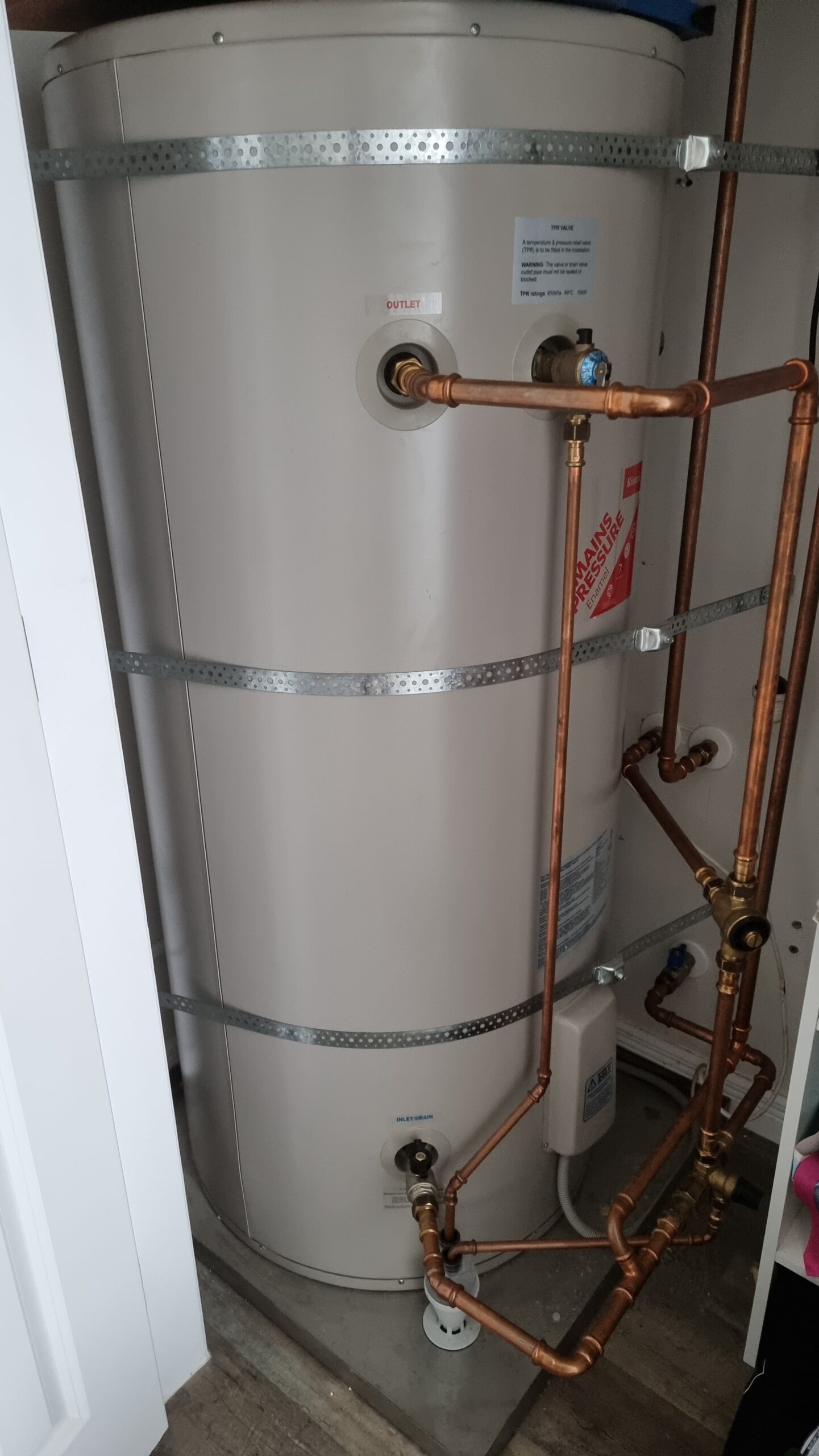 A hot water cylinder in Auckland, New Zealand